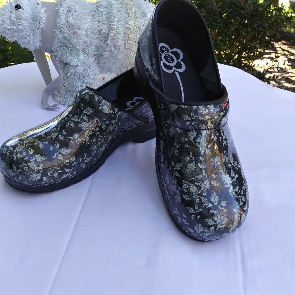 Sanita Dark Green Patent Clogs Shoes
